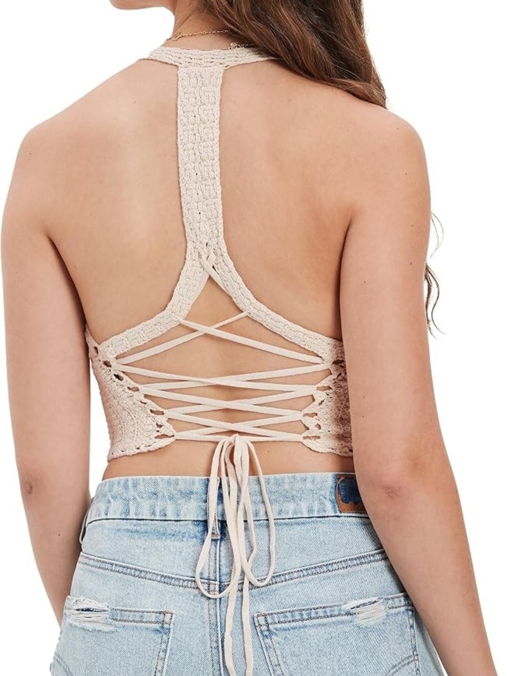 The Summer I Turned Pretty Crochet V-Neck Crop Top in Cream - Picture 2 of 10